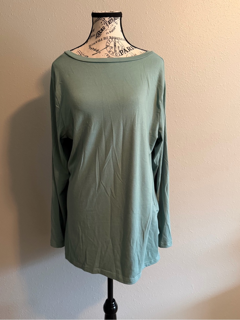 Relaxed Boatneck Long Sleeve Top - Sage Green